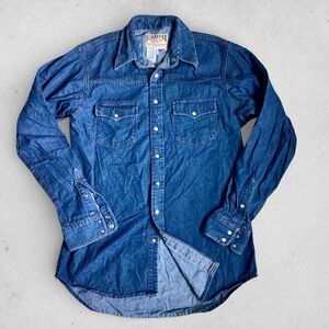 Vintage Denim Shirt with Pearl Snaps L Made in USA